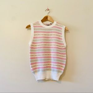 Vintage sweater vest ivory pink stripes medium